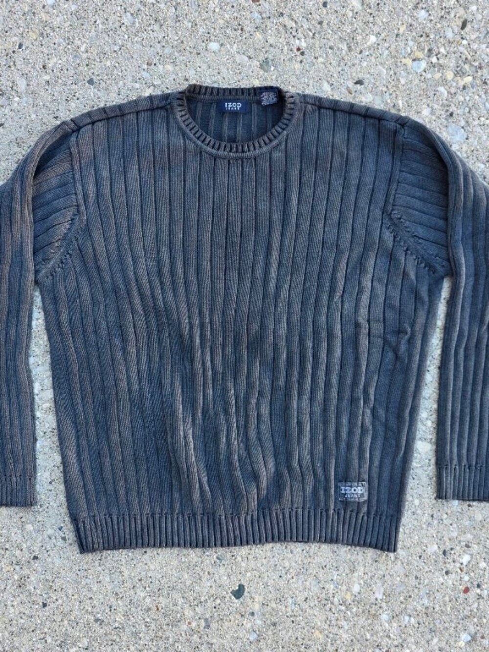 90s IZOD Jeans Gray Ribbed Cotton Sweater L